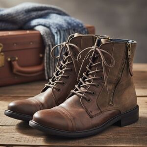 Saks Fith Avenue Agerie Lace Up Combat Leather Boots Men Sz 8.5